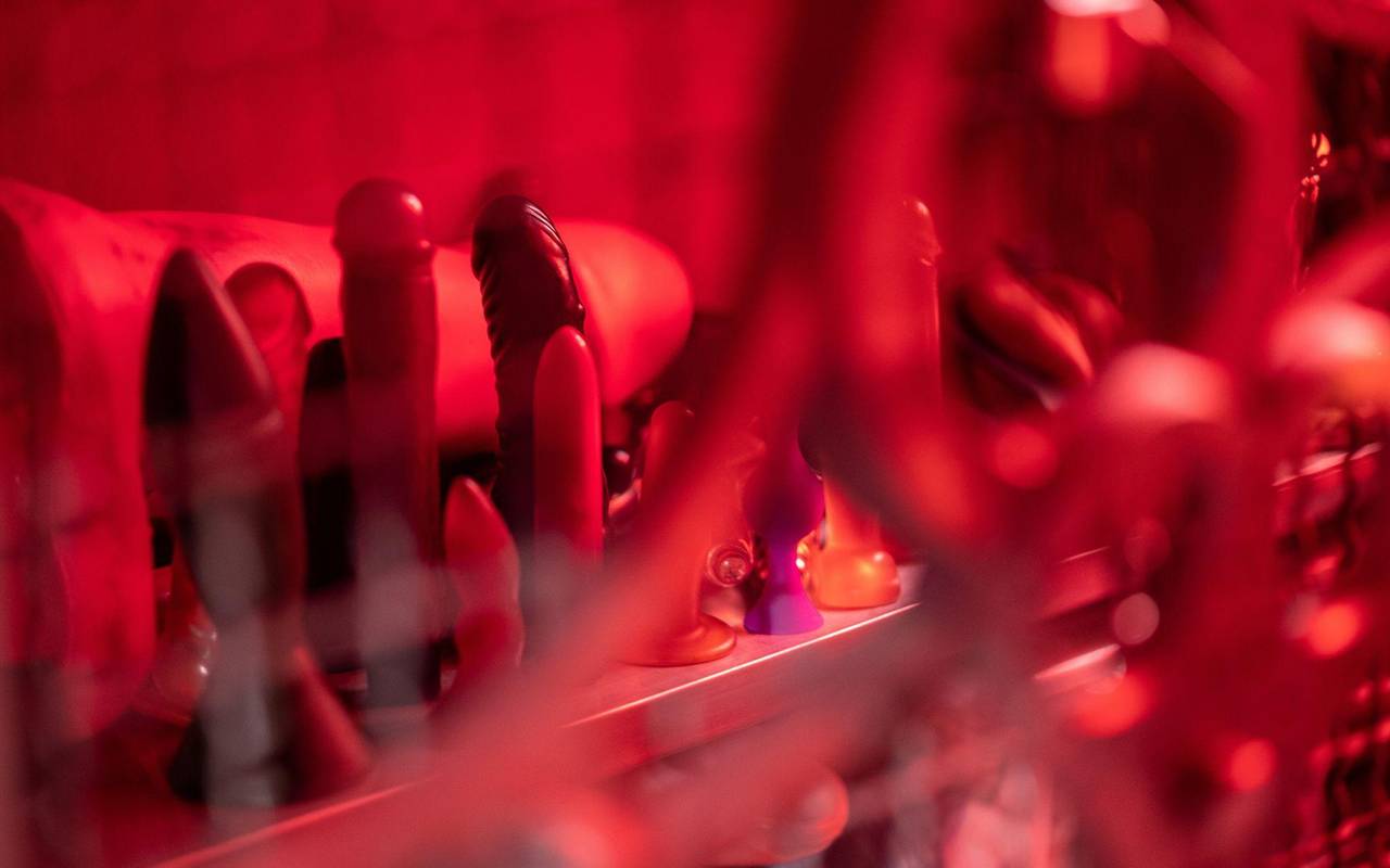 Sexspielzeug steht in einem Schrank