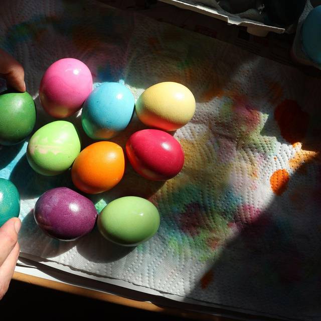 Frau färbt Ostereier