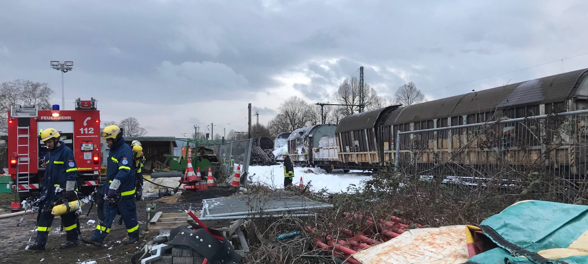 Brennender Güterzug im Bahnhof Unkel