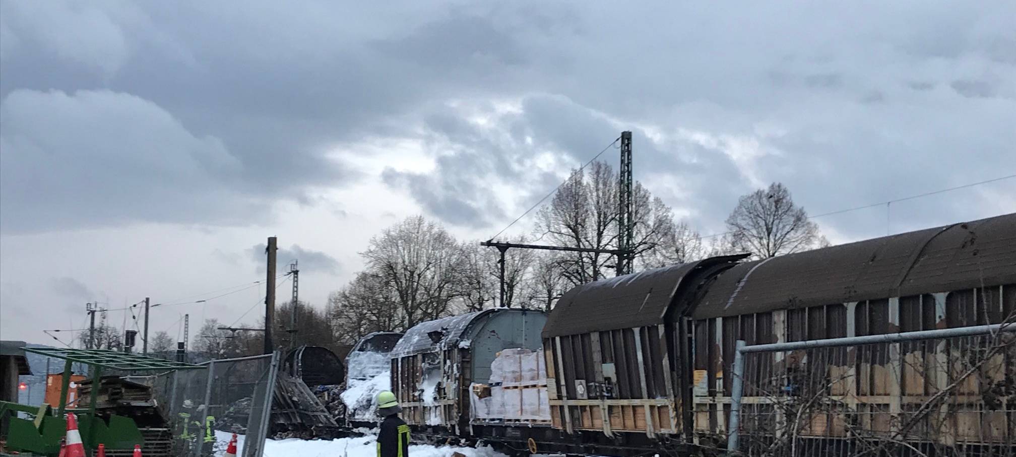 Brennender Güterzug im Bahnhof Unkel