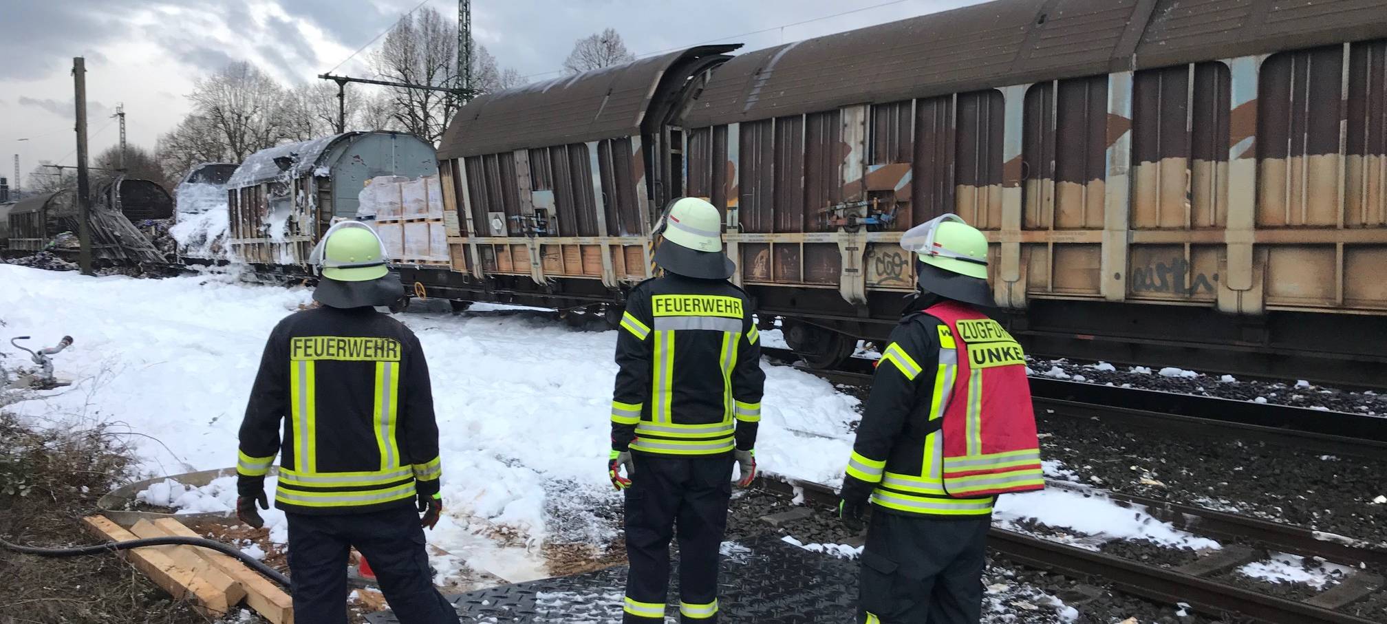 Brennender Güterzug im Bahnhof Unkel