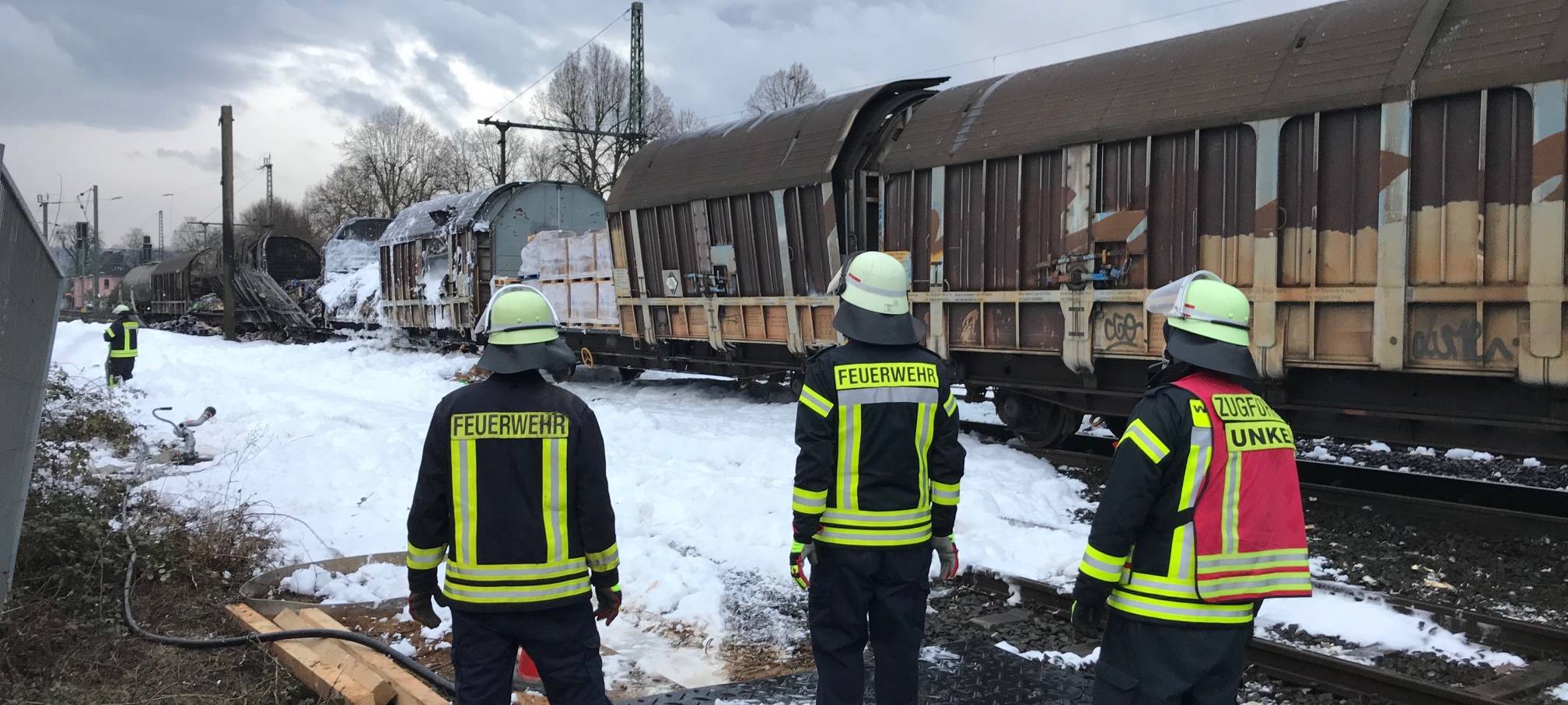 Brennender Güterzug im Bahnhof Unkel