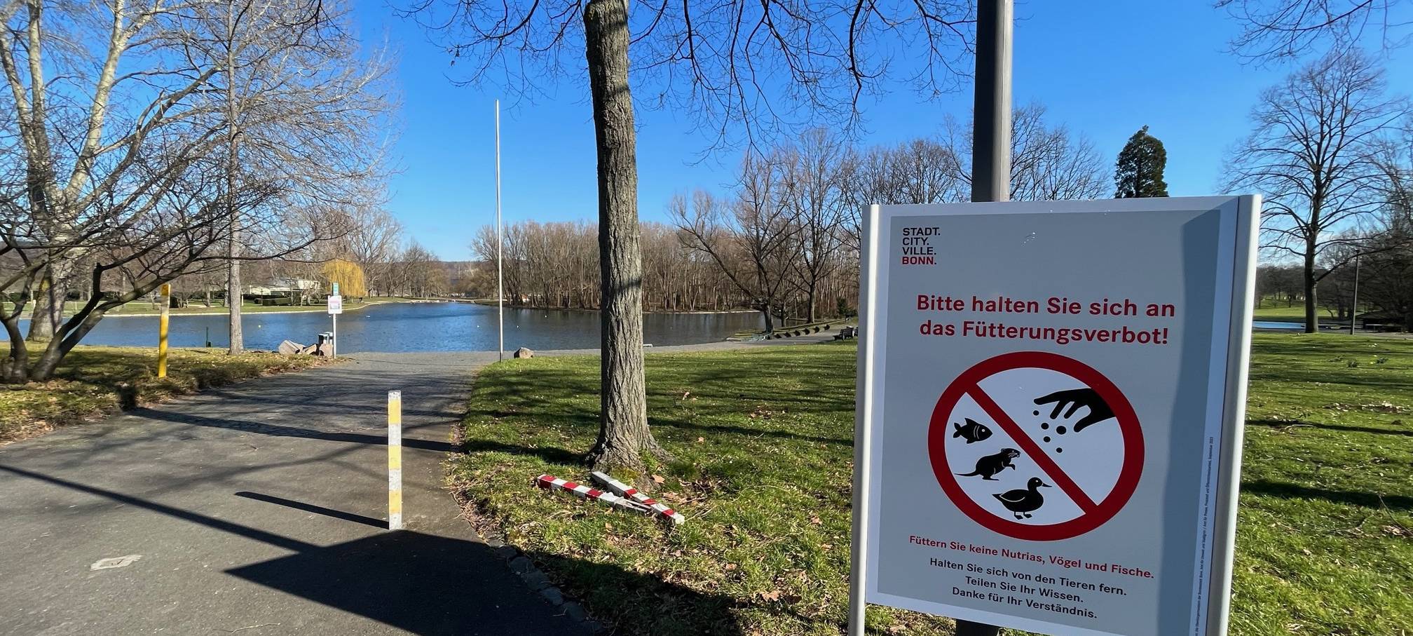 Bonner Rheinaue: Schilder gegen die Nutrias
