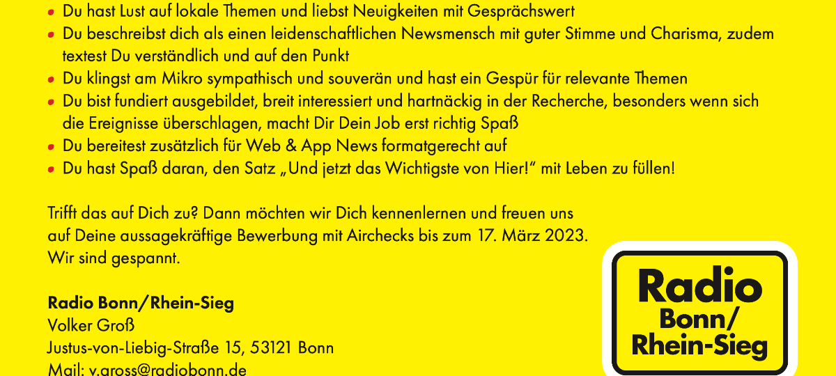 Stellenanzeige: News-Redakteur/in