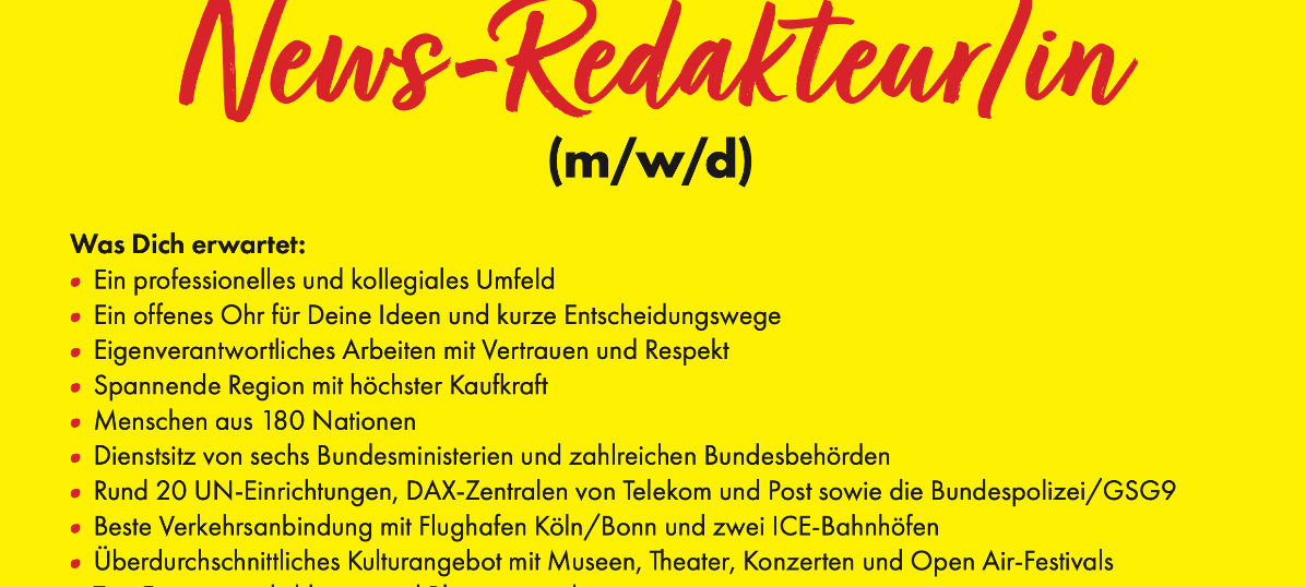 Stellenanzeige: News-Redakteur/in