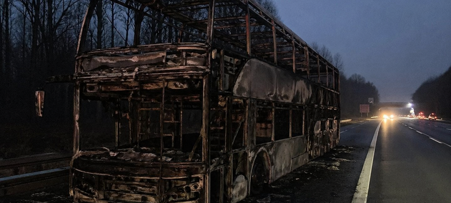 A3: Reisebus brennt bei Bad Honnef vollständig aus